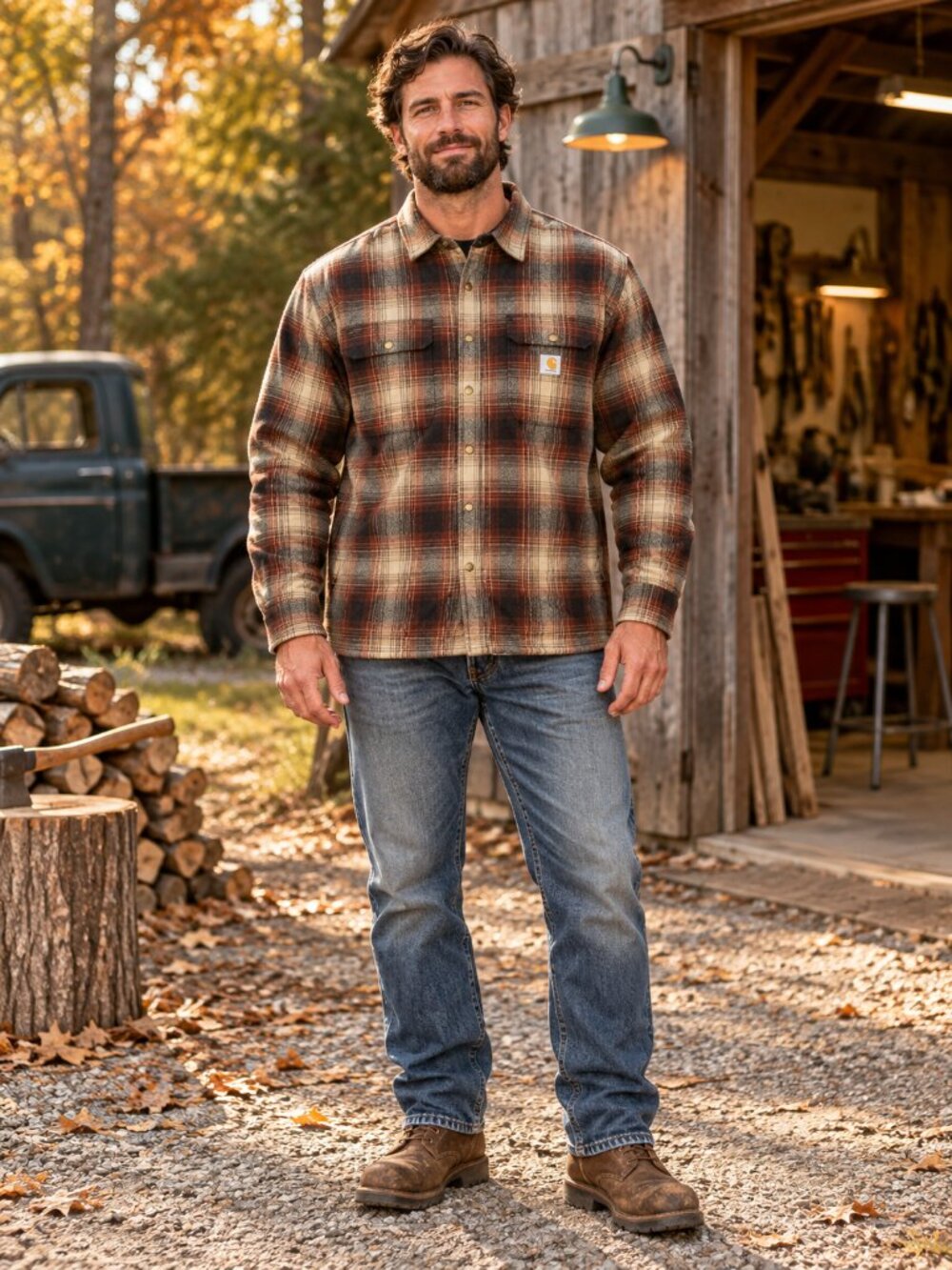 Carhartt Hubbard Men’s L Red Plaid Sherpa Lined Flannel Shirt Jacket qp